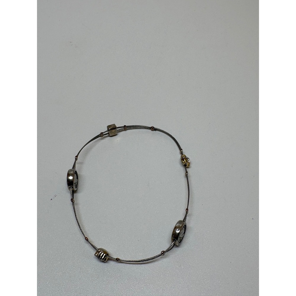 Silver Gold Two Tone Multi Strand Wire Cable Roman Coin Replica Bangle Bracelet